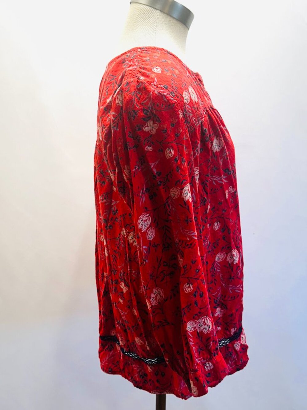 CASLON Women Long Sleeve Pullover V-Neck Floral Red Casual Shirt Size Small - Picture 5 of 13